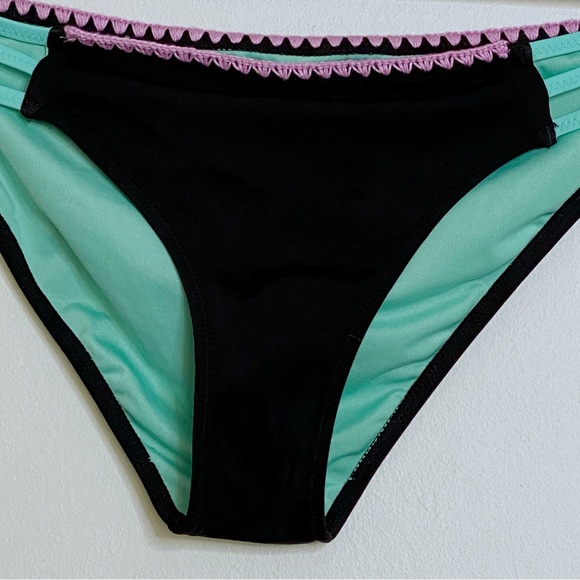 Shade & Shore Black Aqua Lilac Strappy Side Swim Bikini Bottom - Size Small - Picture 4 of 5